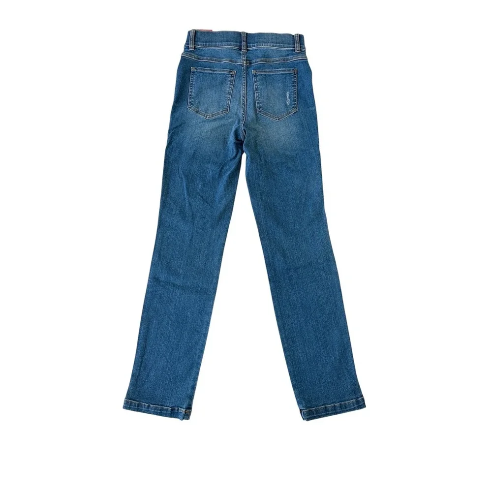 Spanx Ankle‎ Straight Leg Jeans Medium Wash High Rise Pull On Denim Blue Sz Xs